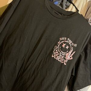 Black Graphic Tee with Pink Design